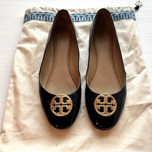 Tory Burch black flat with patent leather cap toe